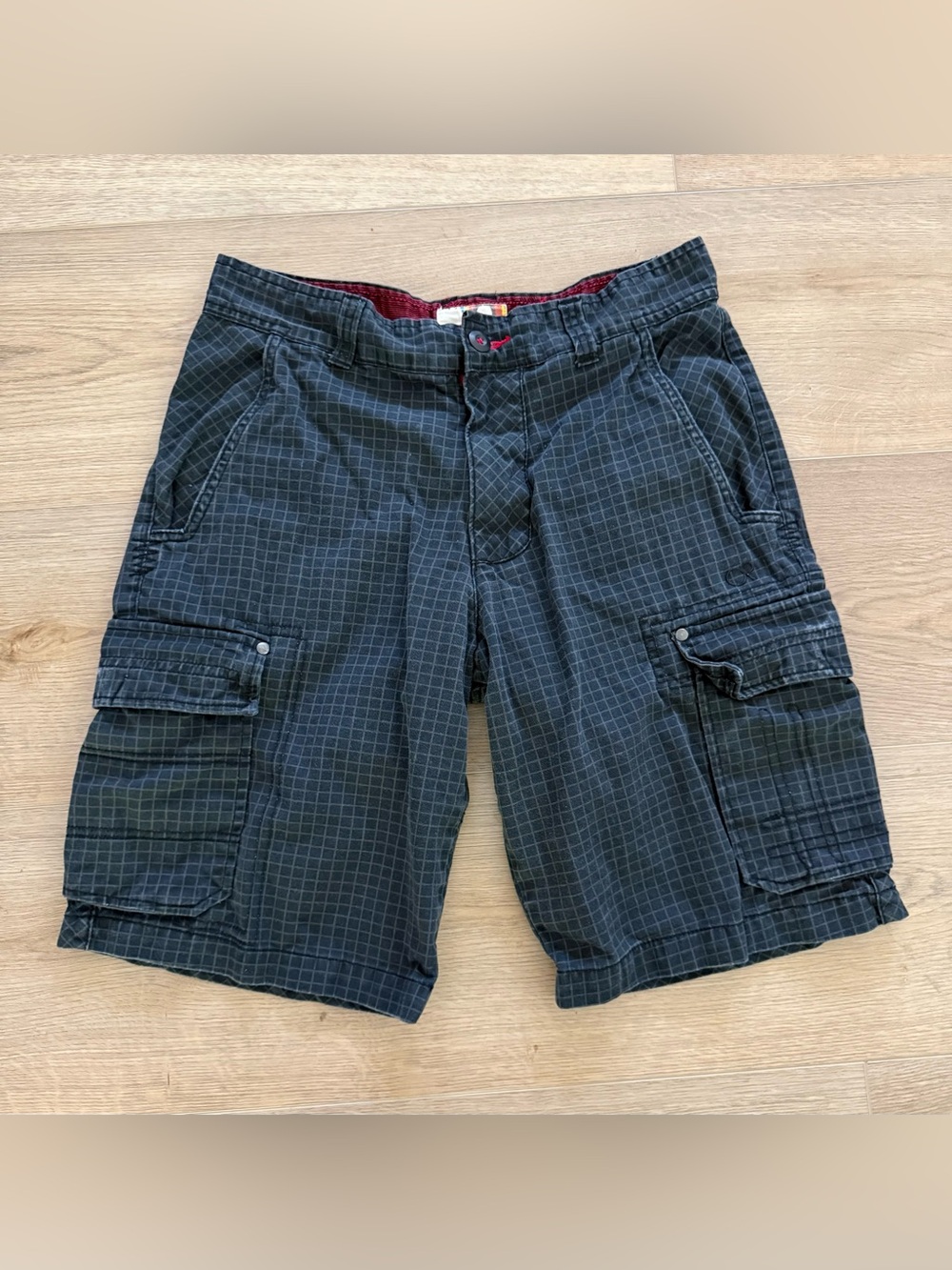 Ocean Pacific OP Vintage Y2K Baggy Cargo Shorts Size 32 Black Grid